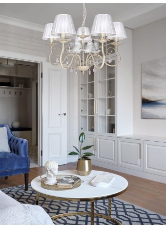 Люстра с птичками с хрусталем подвесная 5 абажуров S1295-5 Петрасвет