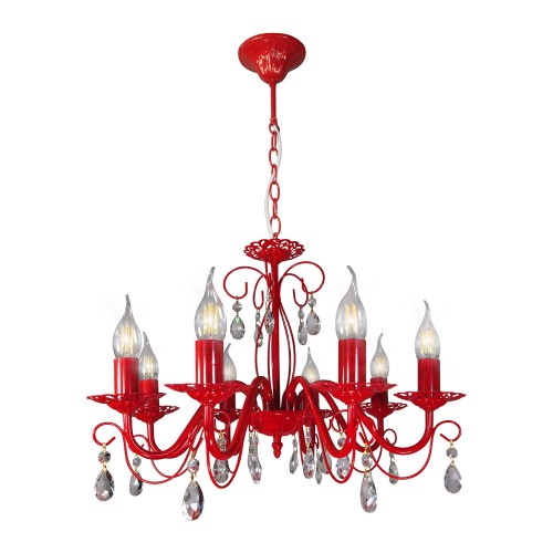 Люстра красная подвесная 8 ламп хрусталь Аврора S1242-8