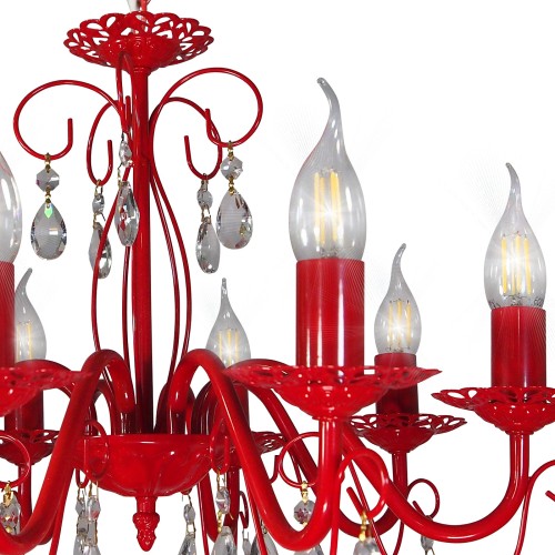 Люстра красная подвесная 8 ламп хрусталь Аврора S1242-8