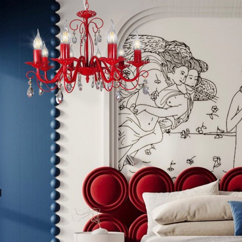 Люстра красная подвесная 8 ламп хрусталь Аврора S1242-8