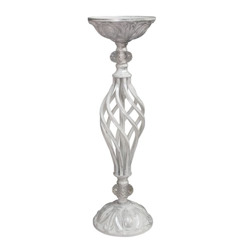 Подсвечник большой белый с патиной серебра S4028