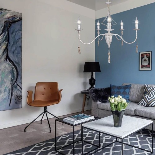 Люстра подвесная большая 5 ламп с подвесками S3144-5